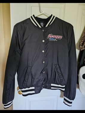 Cartoon Network Powerpuff Girls Black Bomber Jacket with White Trim